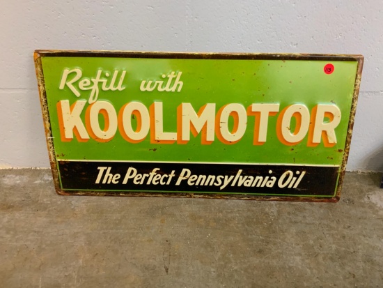 12IN. X 24IN. REPRODUCTION "KOOL MOTOR" TIN SIGN COLLECTIBLE SIGN . All Items need to be removed by