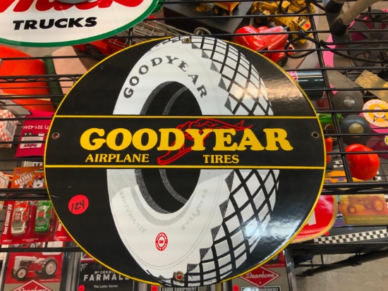 12IN. DIAMETER PORCELAIN "GOODYEAR AIRPLANE TIRES" SIGN COLLECTIBLE SIGN . All Items need to be