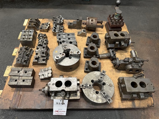 CONTENTS OF PALLET: HARD & SOFT JAWS, BORING BAR HOLDERS, CHUCKS, PARTS FOR LOT# 5312 & 5313