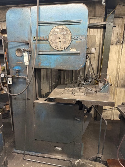DOALL 26-3002 VERTICAL BAND SAW, SN: 26461645, PNEUMATIC FEED, LOCATION PLATES, PINS, BLOWER