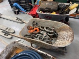 WHEELBARROW & CONTENTS: CLEVES, CLAMPS, MISC. SUPPORT EQUIPMENT