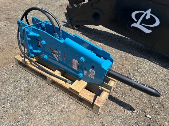 OKADA TOP 60B HYDRAULIC HAMMER fits 12-20,000lb machines, equipped with moil point.
