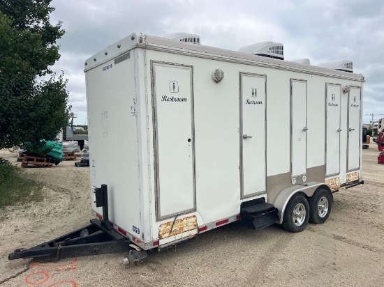 8-STALL PORTABLE BATHROOM STATION ON TRAILER SOLD BILL OF SALE ONLY, NO TITLE