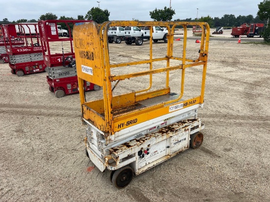 HYBRID HB1430 SCISSOR LIFT SN:D02-10708 electric powered, equipped with 14ft. Platform height, slide