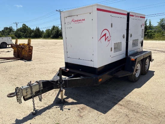 MAGNUM MMG125 GENERATOR SN:3606 powered by diesel engine, equipped with 125KVA, trailer mounted.