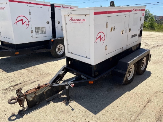 MAGNUM MMG80 GENERATOR SN:3372 powered by diesel engine, equipped with 80KVA, trailer mounted. BILL