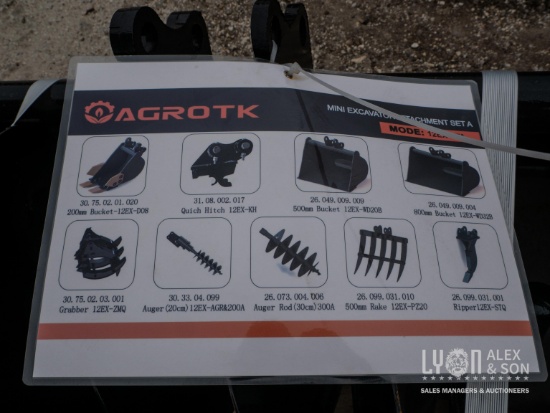 NEW AGT 12EX-ATA 9PC. PACKAGE MINI TRACK LOADER ATTACHMENT includes 8in. bucket, 20in. bucket, 32in.