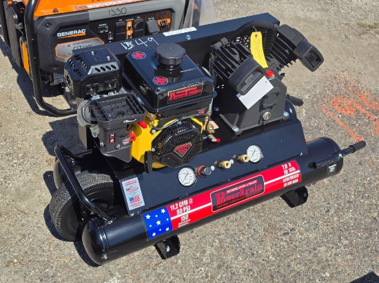 POWERTRAIN 10 GAL WHEELBARROW/CONTRACTOR AIR COMPRESSOR, W/ V-TWIN CAST IRON PUMP, 135 PSI, 11.2