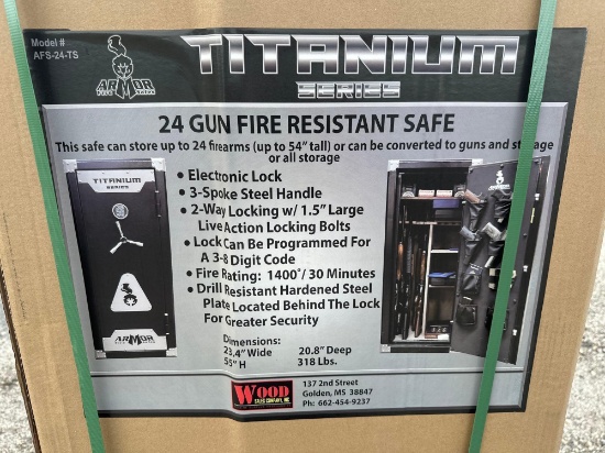 ARMOR FREEDOM SERIES 24 GUN FIRE SAFE, 1400 DEGREE FIRE RATING, DIGITAL COMBINATION KEY PAD W/BACKUO