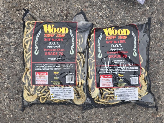 WOOD TUFF TOW 5/16" X 20' G-70 DOT APPROVED TRANSPORT CHAIN ( 2 PER LOT) NEW SUPPORT EQUIPMENT