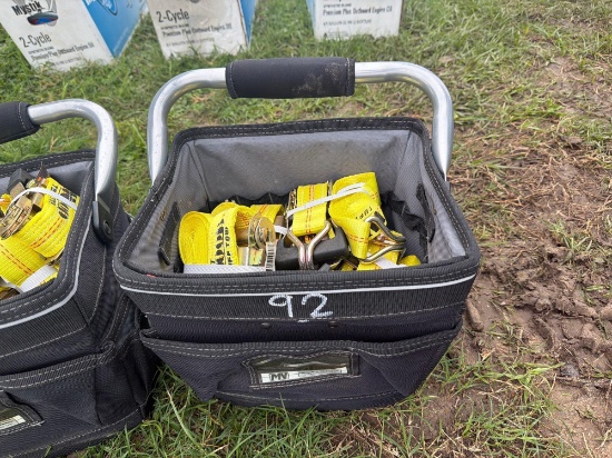 1 1/2" X 15' TUFF TOW RATCHET STRAPS W/ 12" PROFESSIONAL TOOL BAG (8 PCS ) NEW SUPPORT EQUIPMENT