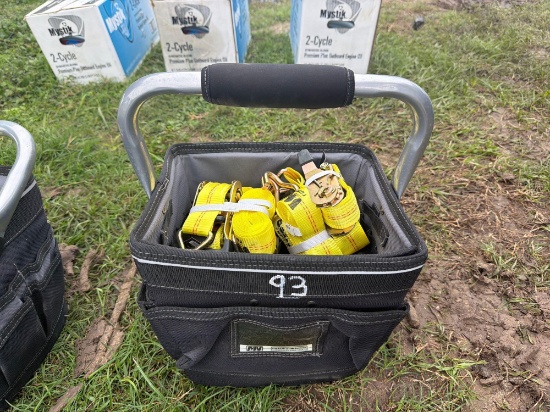 1 1/2" X 15' TUFF TOW RATCHET STRAPS W/ 12" PROFESSIONAL TOOL BAG (8 PCS ) NEW SUPPORT EQUIPMENT