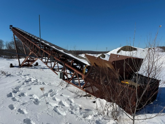 30IN. X 100FT. RADIAL STACKING CONVEYOR CONVEYORS & STACKER with manual elevation adjustment,