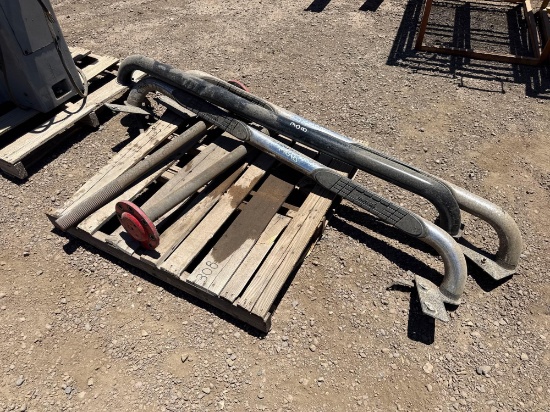 PALLET WITH (3) PICKUP TRUCK MOUNT STEP RAILS SUPPORT EQUIPMENT