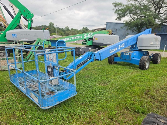 GENIE S-45 BOOM LIFT SN:S4515-20496 4x4, powered by diesel engine, equipped with 45ft. Platform