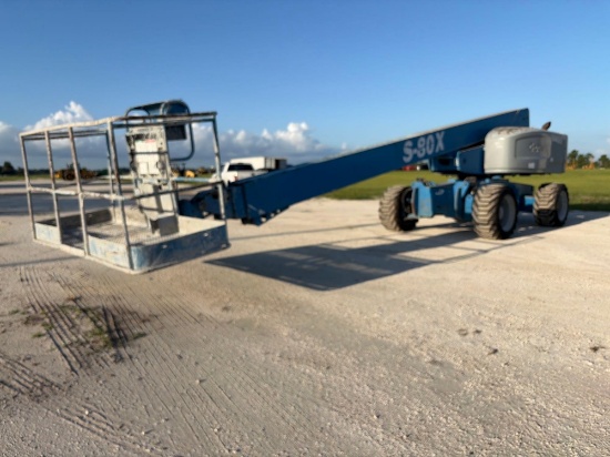 GENIE S80X BOOM LIFT SN:S80X15-12414 4x4, powered by diesel engine, equipped with 80ft. Platform