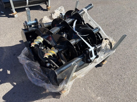 NEW (10) EXCAVATOR ATTACHMENT includes 8in., 20in., 32in., ripper, rake, grabber, auger, auger rod,