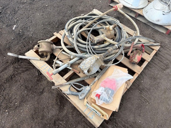 PALLET WITH (3) MANUAL PUMPS & (1) ELECTRIC PUMP, NEW FUEL NOZZLE SUPPORT EQUIPMENT