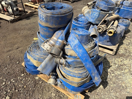 PALLET OF 2IN., 3IN. & 4IN. LAYFLAT PUMP DISCHARGE HOSE SUPPORT EQUIPMENT