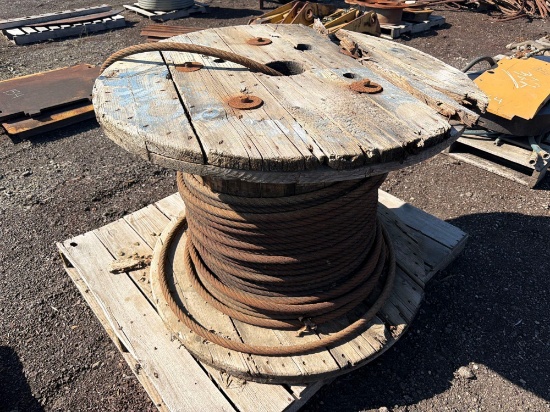 PARTIAL REEL OF 1IN. WIRE ROPE CABLE SUPPORT EQUIPMENT