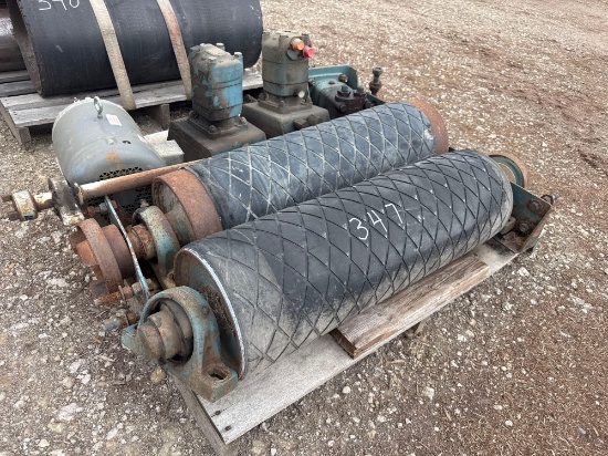 (2) HEAD PULLEYS, (3) GEAR BOXES, ELECTRIC MOTOR (10 HP) SUPPORT EQUIPMENT