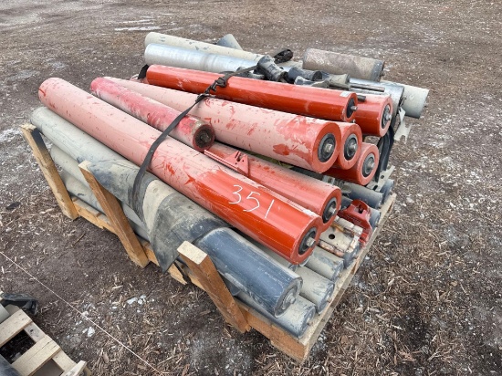 QTY OF UNUSED RETURN ROLLERS, (3) TROUGHING ROLLERS SUPPORT EQUIPMENT