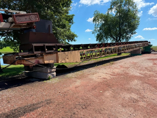 260S 42IN. X 100FT. CHANNEL TRANSFER CONVEYOR CONVEYORS & STACKER SN:341114 electric powered.