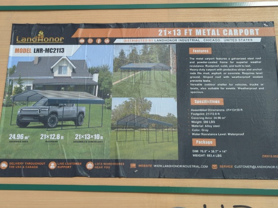 NEW LANDHONOR LHR-MC2113 METAL CARPORT STORAGE BUILDING