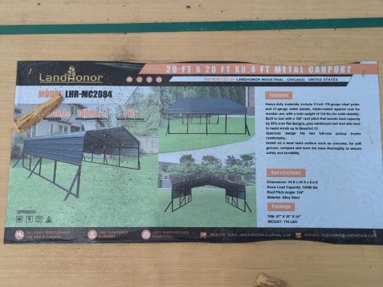 NEW LANDHONOR LHR-MC2084 METAL CARPORT STORAGE BUILDING