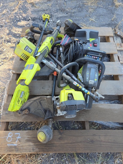 1600 PSI RYOBI, (2) 2 CYCLE RYOBI, (2) RYOBI WEEDEATER (2) EXPANDIT HANDLES 40 AMP, RYOBI EDGER.