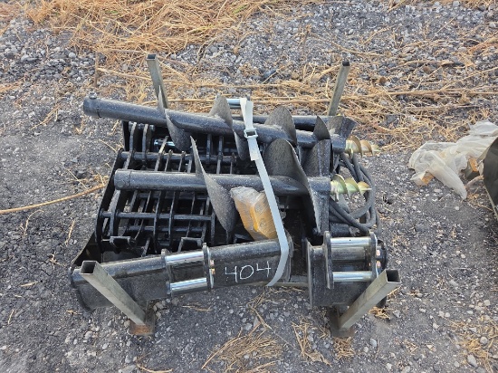 NEW (10) EXCAVATOR ATTACHMENT includes 8in., 20in., 32in., ripper, rake, grabber, auger, auger rod,