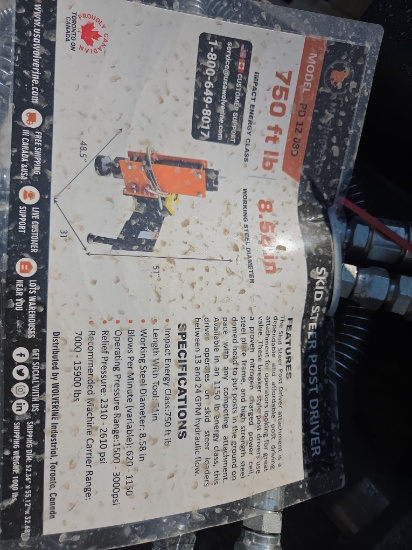 NEW WOLVERINE PD-12-08D POST DRIVER SKID STEER ATTACHMENT
