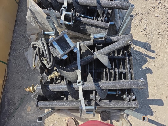 NEW (10) EXCAVATOR ATTACHMENT includes 8in., 20in., 32in., ripper, rake, grabber, auger, auger rod,