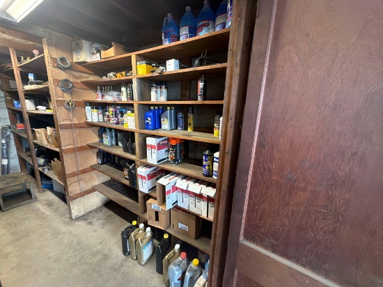 Shelf Of Misc Truck Parts, Oil, Grease, Fluids Support Equipment
