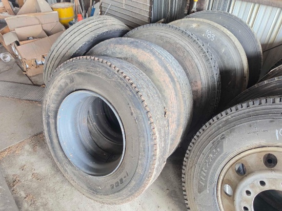 (6) USED TRUCK TIRES, 5 W/ RIM, (1) WITHOUT (11R22.5) SUPPORT EQUIPMENT