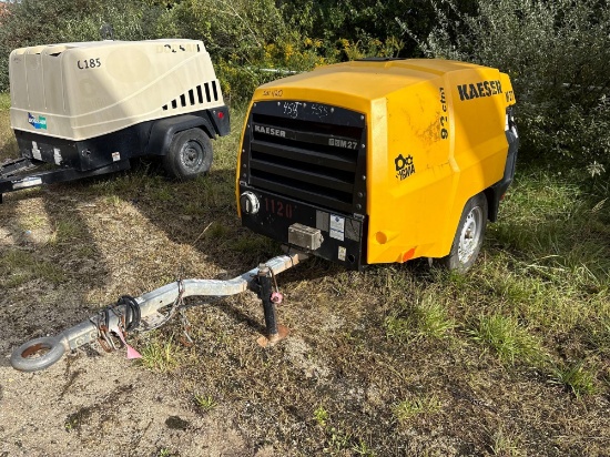 KAESER M27PE AIR COMPRESSOR SN:1120 powered by Kubota D1105 diesel engine, equipped with 92CFM,