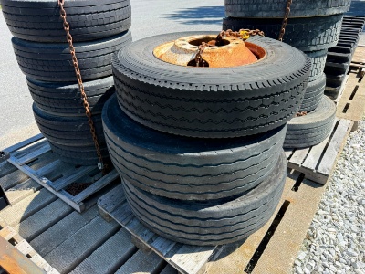 (2) 315/80r22.5 Tires Mounted & (1) 11r22.5 Tire Mounted - Used Tires, New & Used