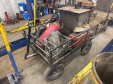 MESH DECK WAGON WITH MISC - VISE, METAL BOX, SPRAY SUPPORT EQUIPMENT