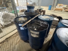 PALLET OF (4) 55 GAL OIL DRUMS / USED SUPPORT EQUIPMENT