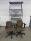 Shelving Unit and Rolling Office Chairs-