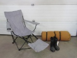 Sleeping Bag, Waterproof Boots & Folding Chair-