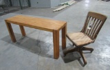Butcher Block Table and Rolling Chair-
