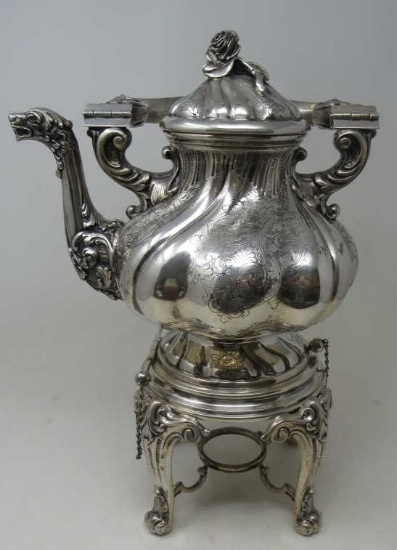Italian Silver Coffee or Tea Serving Pot on Stand-