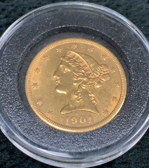 1901 $5 Gold Half Eagle-