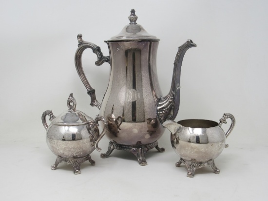 Silverplate Tea Pot with Sugar and Creamer-