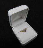 10kt Gold Genuine Amethyst and Diamond Pinky Ring-