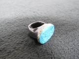 Carved Blue Stone & Yellow Gold Adorned Ring