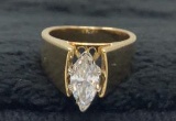 14Kt Yellow Gold Wide Solitaire Ring w/ Diamond-