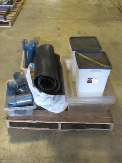 Assorted Platic Totes, Parts and Rug-