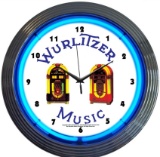 Wurlitzer Blue Jukebox Neon Clock-
